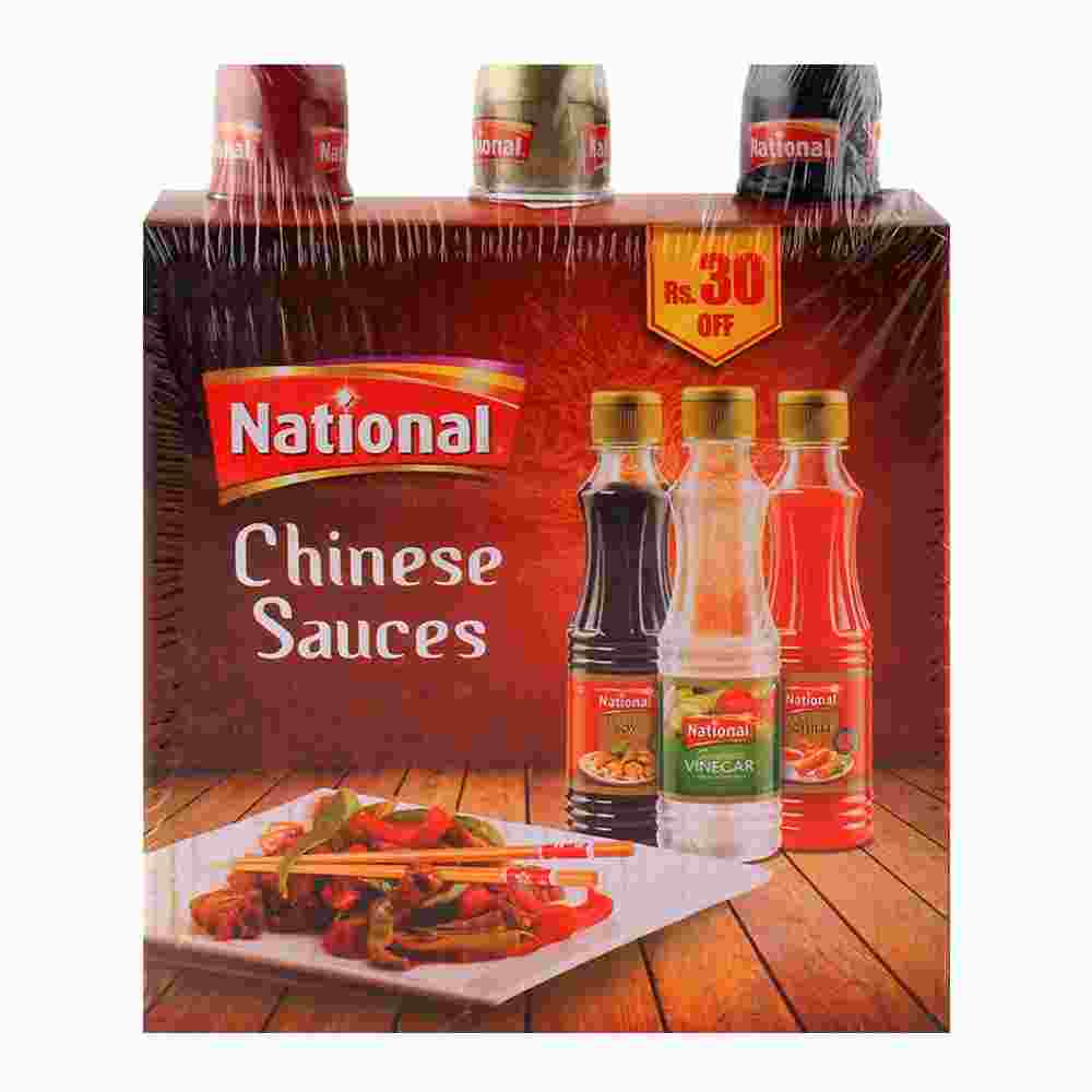 National Chinese Sauces Value Pack - Soy Sauce - Chilli Sauce - Synthetic Vinegar